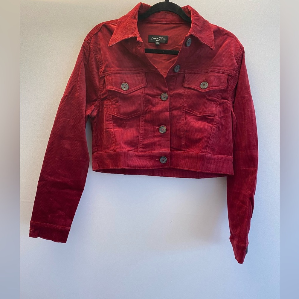 NWOT burgundy corduroy crop jacket Military style jacket with pockets - Picture 6 of 12